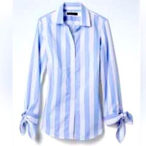 🩵🤍 Banana Republic Light Blue and White Striped Shirt with Tie Sleeves